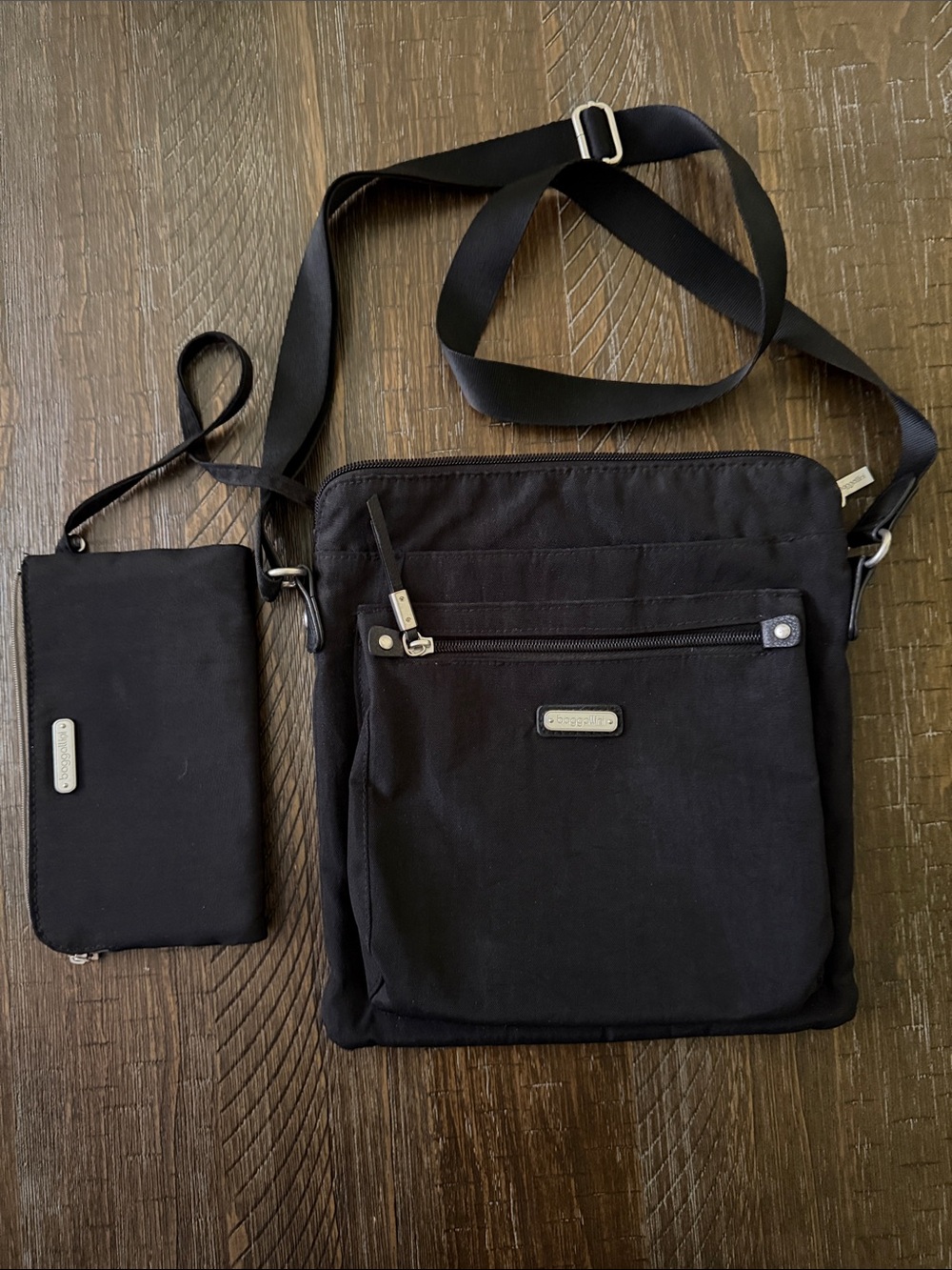 Baggallini Black Crossbody Messenger Bag with Detachable Pouch